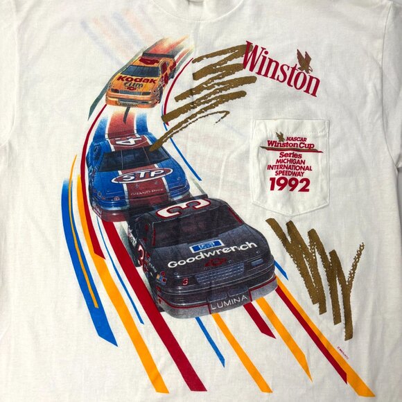 Vintage Nascar Winston Cup Racing T Shirt White Sz XL Deadstock 1992 MI AOP - Picture 2 of 6